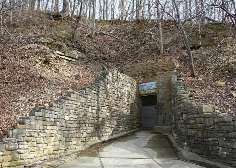 The discovery entrance and the entrance built in 1890 to the Mark Twain Cave near Hannibal, Missouri